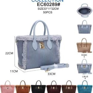 Sac cabas en velours côtelé et fourrure EC60289